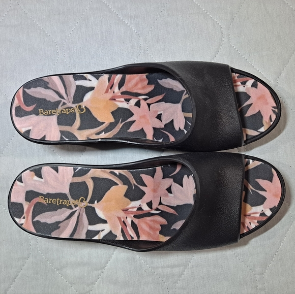 Baretraps Wedge Slide Sandals Women's 10 Black /Floral Footbed 3" Heels Open-Toe - Picture 5 of 11